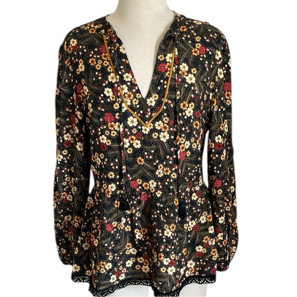 Farm Rio Floral Black Blouse with Peplum
